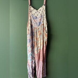 Sacred Threads Boho Patchwork Jumpsuit in Cream and Purple